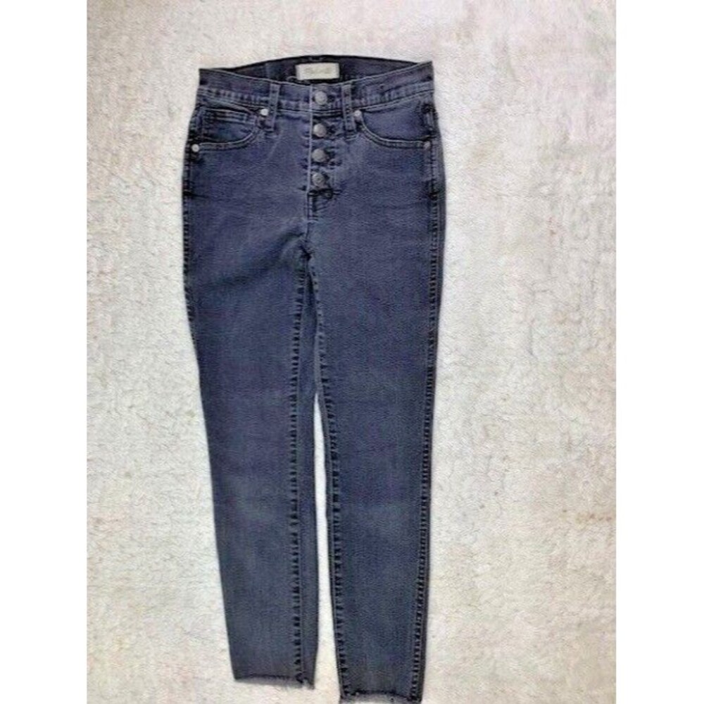 Madewell Size 25p Womens 10" High Rise Skinny Jeans Button Fly Black Mid Rise